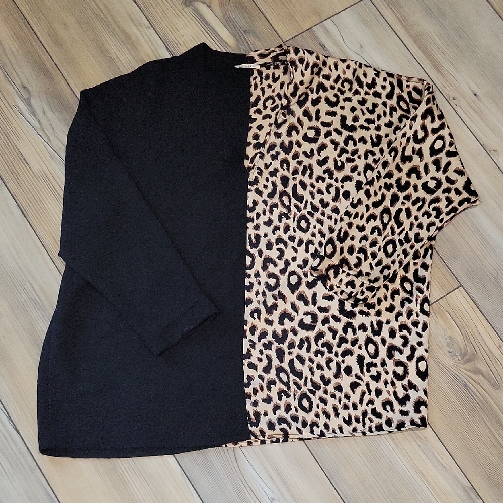 Black and Leopard Print Blouse